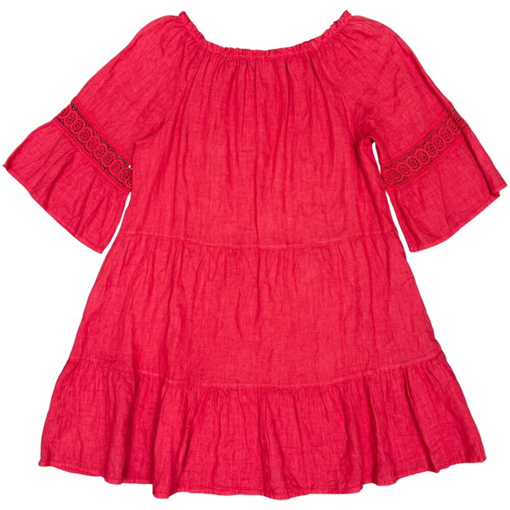 TERZO MILLENNIO Women's EUC Red Linen 3/4 Sleeve Off-the-Shoulder Dress | Size L - Picture 2 of 8